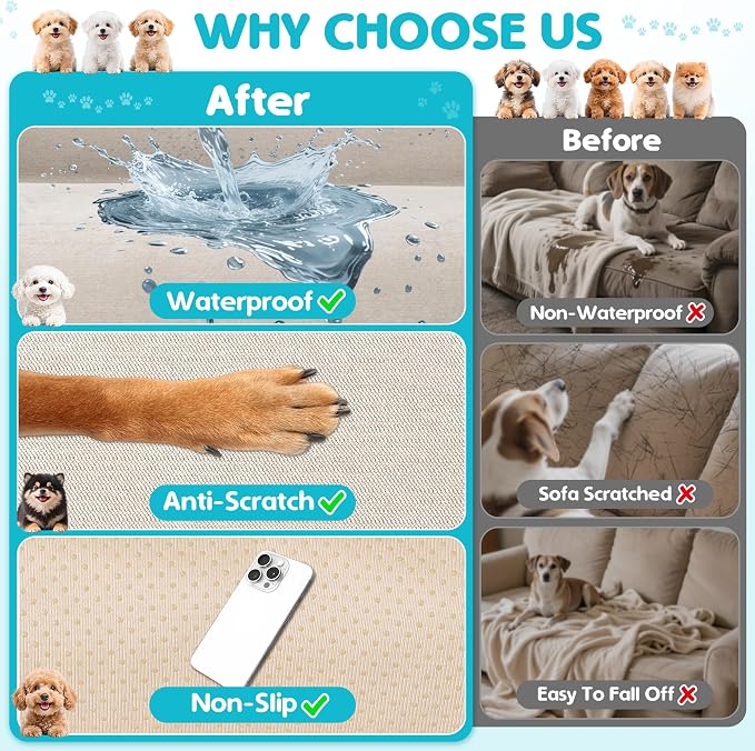 Loiion 100% Double-Sided Waterproof Dog Sofa Cover - Anti-Slip, Leakproof Couch Cover, Pet-Friendly Couch Protectors for Puppy, Large Dog, Kids and Pets150 X71 Almond