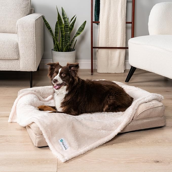 PETAMI Fluffy Fleece CAT and Dog Throw Blanket, Beige, Large