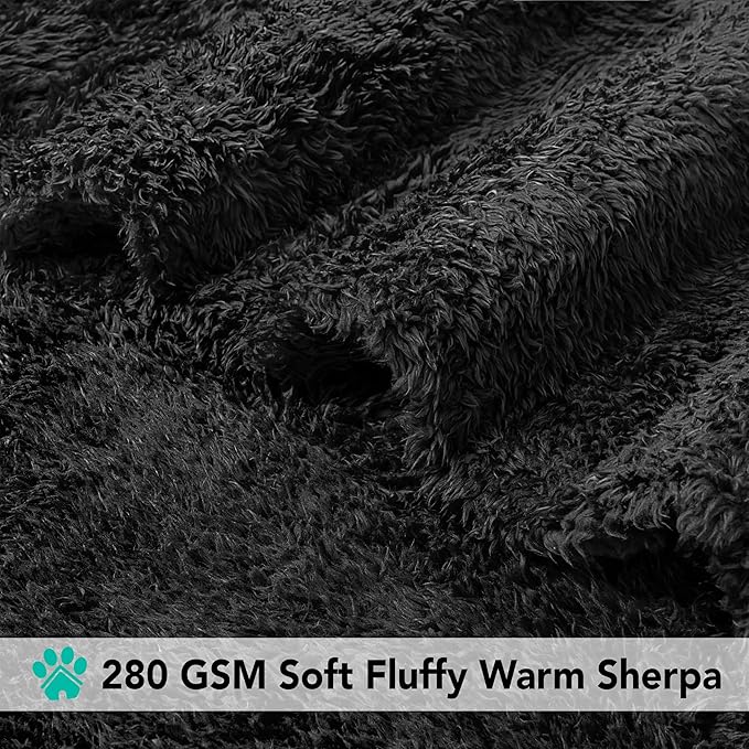 PETAMI Fluffy Fleece CAT and Dog Throw Blanket, Black, Medium