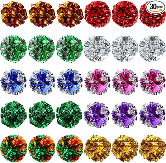 Silkfly 30 Pcs Polyester Film Crinkle Balls Cat Toys 2.36" Interactive Crinkle Ball, Colorful Balls Chew Toy for Cat Chase Ball Toys Attract Cats for Indoor Cats and Kittens to Keep Fit and Active