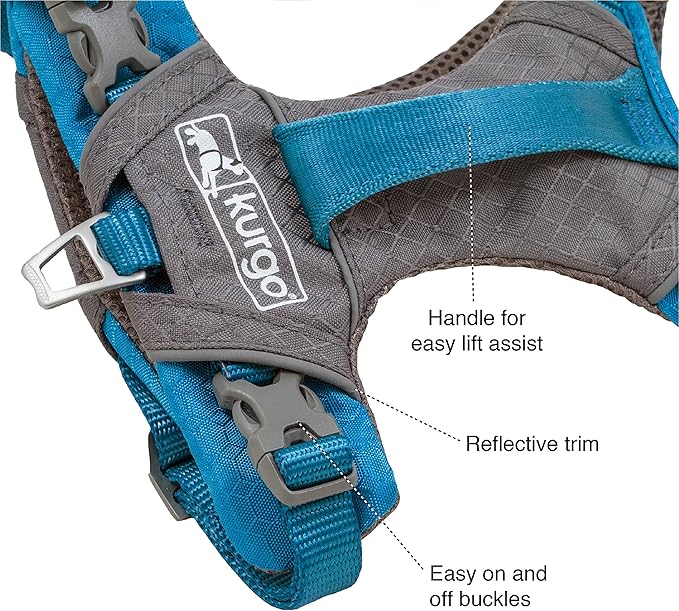 Kurgo Journey Air Dog Harness - Secure Fit for Active Dogs - Padded Chest - Lightweight Ripstop Fabric - Breathable Mesh - Reflective Trim - Back Assist Handle - Black - X-Small