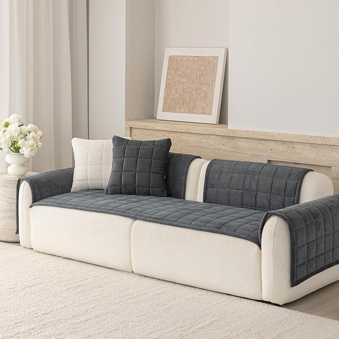 Premium Washable Couch Cover for Dogs, Non Slip Sectional Sofa Protector for L Shape Couch,Dog Couch Cover for Waterproof(1PC/27.6"x70.9",Dark Grey)