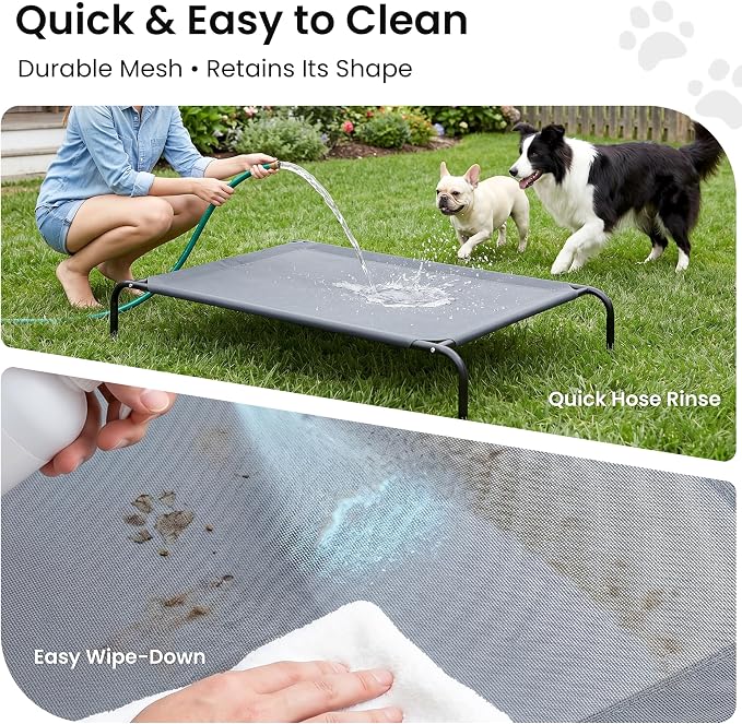 Love's cabin Elevated Cooling Dog Bed for Large Dogs, Portable Indoor & Outdoor Raised Pet Dog Cat Cot, Durable Summer Frame with Breathable Mesh, Grey, 48 inches