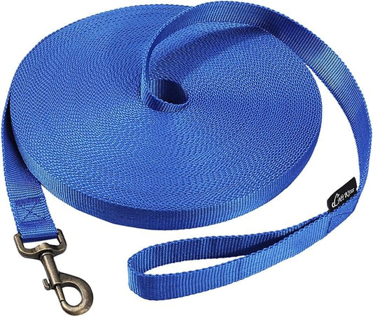 HIKISS Long Dog Leash Obedience Recall Training Agility Lead with Thickening Material for Large Dog - 15ft 20ft 30ft 50ft 100ft Training Leash(Blue 20ft)
