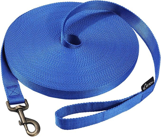 HIKISS Long Dog Leash Obedience Recall Training Agility Lead with Thickening Material for Large Dog - 15ft 20ft 30ft 50ft 100ft Training Leash(Blue 30ft)