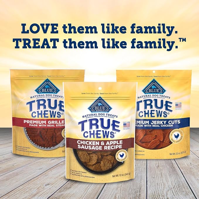 Blue Buffalo True Chews Chicken & Apple Sausage Natural Dog Treats, Real Meat Dog Snacks, Healthy Reward or Training Treat, Made in the USA with Real Chicken & Natural Ingredients, 12 oz.