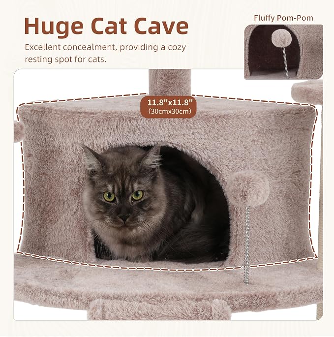 Gitelsnour Corner Cat Tree for Indoor Cats, Cat Tower with All Sisal Scratching Posts, Multi-Level Cat Condo wth Cat Cave, Large Top Perch, Hanging Basket, Sisal Scratching Ramp, Mushroom GCT025MU