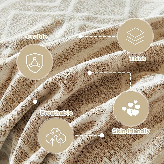 MEETSKY Boho Couch Cover Sofa Covers, Chenille Geometric Khaki Couch Covers for 2 Cushion Couch Sofa for Dogs, Washable Slipcover for Cat Sofa Protector with Tassels,71" x 118"
