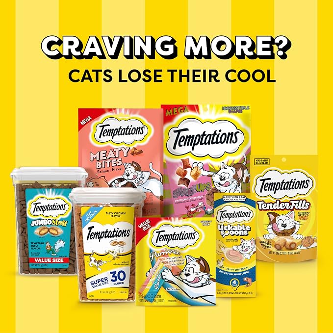 Temptations Jumbo Stuffed Cat Treats, Crunchy and Soft Cat Treats, Tasty Chicken Flavor, 14 oz. Tub