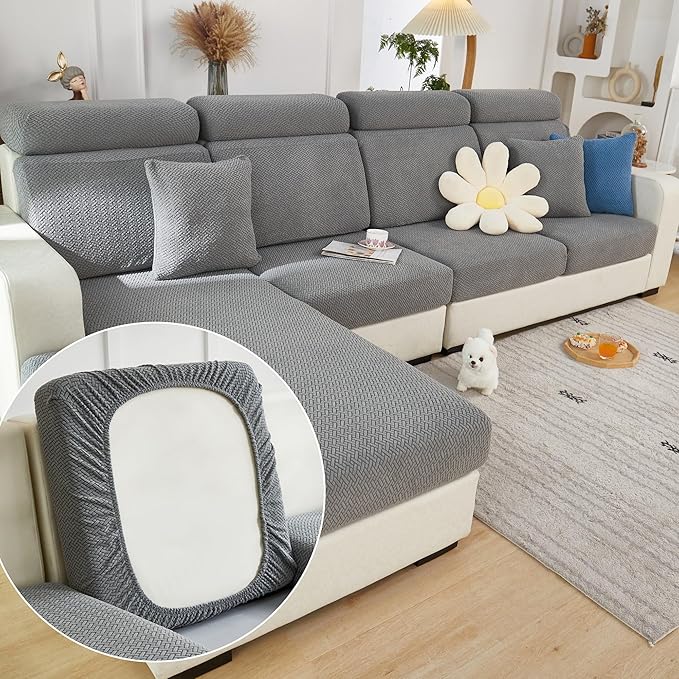 Yoovat Couch Cushion Covers for Sofa Couch Covers Wear-Resistant Universal Sofa Cover Washable Stretch for Sectional Slipcovers (Texture-Gray,Large Single Seat Cover)