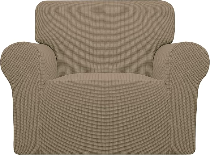 Easy-Going Stretch Oversized Chair Sofa Slipcover 1-Piece Couch Sofa Cover Furniture Protector Soft with Elastic Bottom for Kids Spandex Jacquard Fabric Small Checks Tan