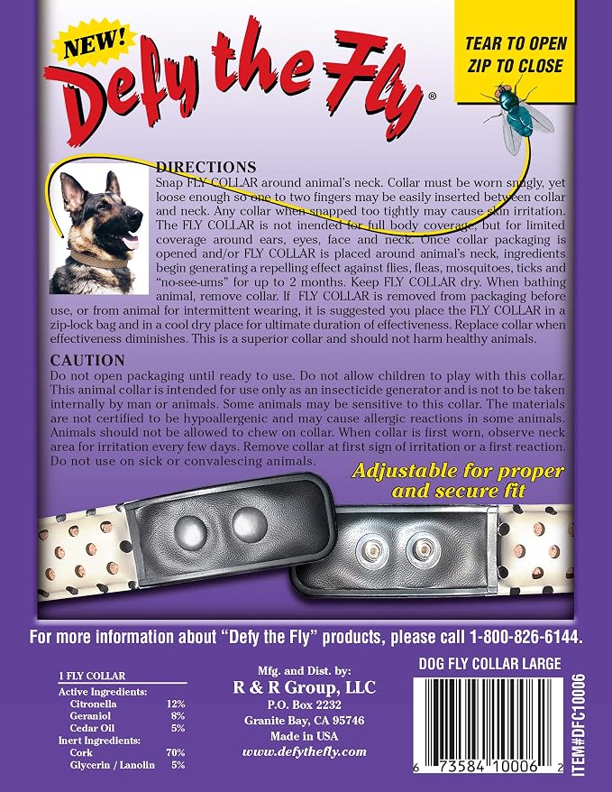 Defy The Fly Dog Collar 21" to 24" Size Large