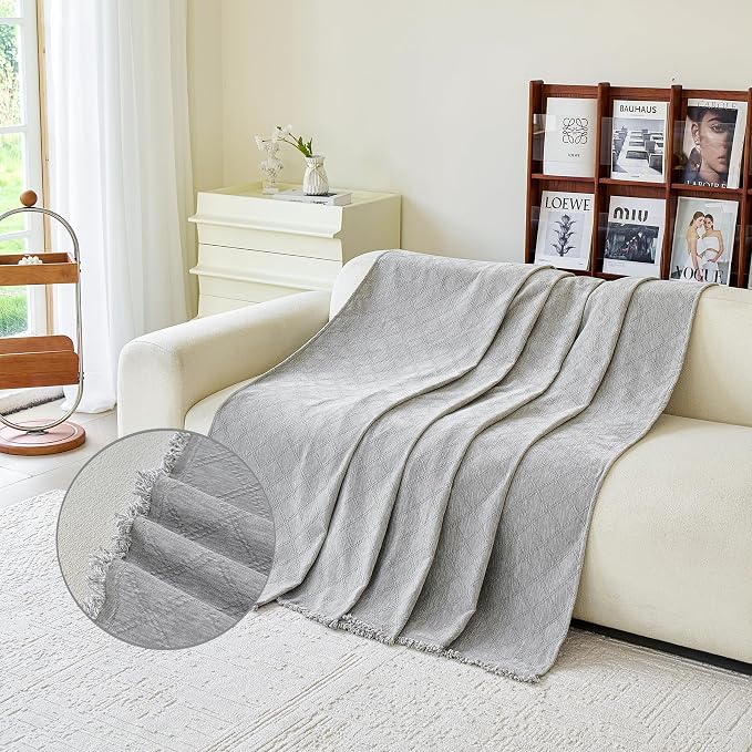VANJOROY Grey Couch Chair Cover, Armchair for 1 Cushion Couch, Washable Chenille Sofa Cover Protector Soft Sofa Slipcovers for Pets Dog with Tassel,71"x 91"