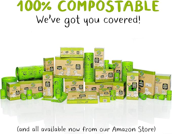 PLANET POOP Home Compostable Dog Poop Bags Extra Long with Handles | Large Single Roll 200 Count Grab & Go | Un-scented Waste Bag | Leakproof Doggy & Cat Bags | Plant-Based Pet Supplies