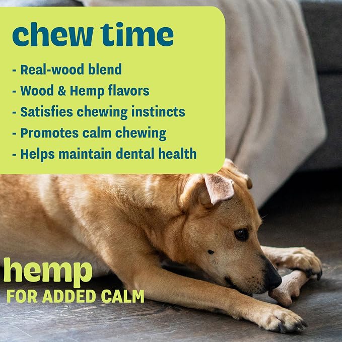 Dogwood Calming Dog Chew Toy – Real-Wood Blend, Moderate Chewers, Medium, 7.5", 2-Pack (Natural & Hemp Flavors)