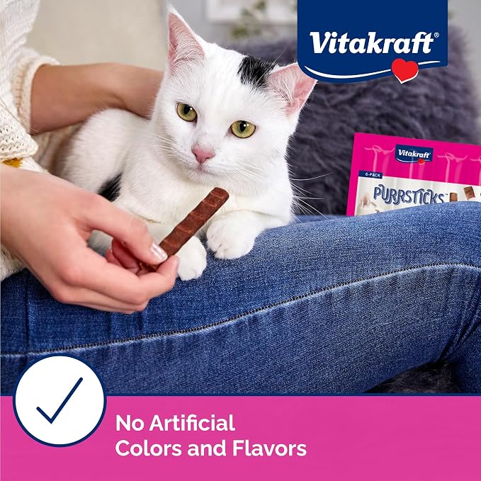 Vitakraft PurrSticks for Cats - Nutritious & Healthy Soft Cat Treats - Gently Oven Roasted Meat Sticks for Cats w/ 70% Meat - Easy-to-Serve Cat Chew Sticks (Salmon, 24 Pack)
