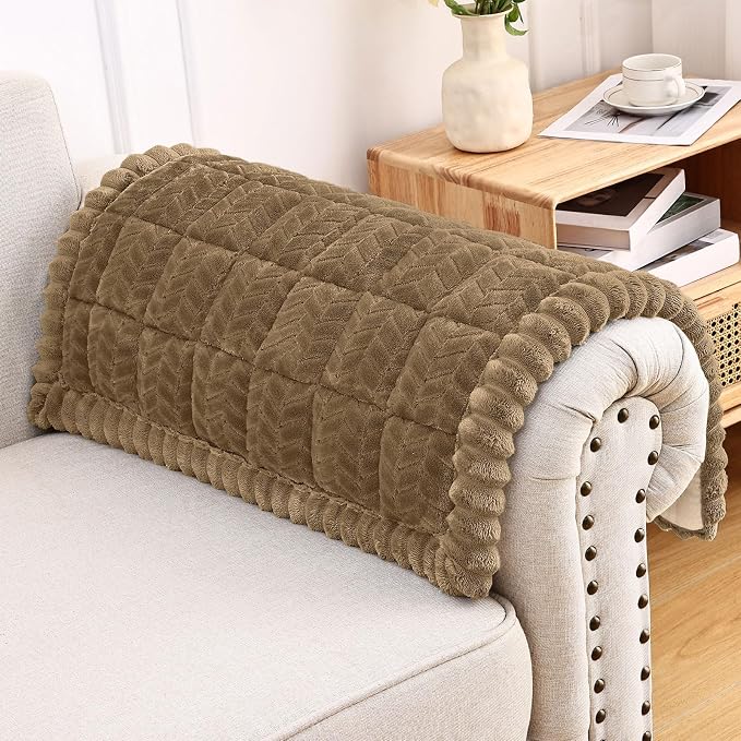 Smiry Couch Cover for Dogs, Non Slip Fuzzy Pet Sofa Arm Covers Washable for Armrest & Backrest, Soft Thick Furniture Protector for Cats Dogs, Against Fur, Dirt (Mocha Brown, 27.6"x27.6")