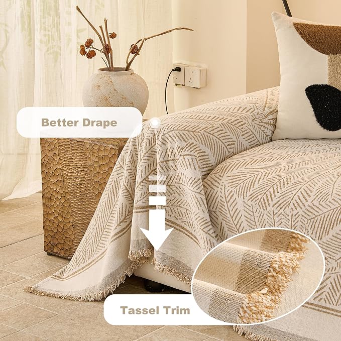 Couch Cover for Dogs Washable Sofa Cover, Sectional Couch Covers, Sofa Covers for 2 Cushion Couch, Non Slip Stripe Sofa Slipcovers Furniture Protector (Khaki, 71 * 134)