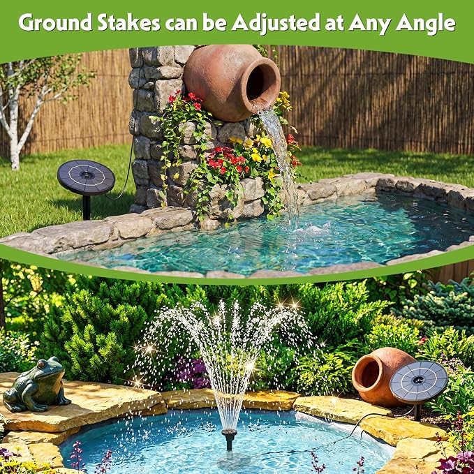 AISITIN DIY Solar Fountain Pump for Water Feature with 3.9ft Cord, Solar Bird Bath Fountain with 6 Nozzles, Solar Powered Water Floating Fountain for Bird Bath, Garden, Ponds Fish Tank, Outdoor