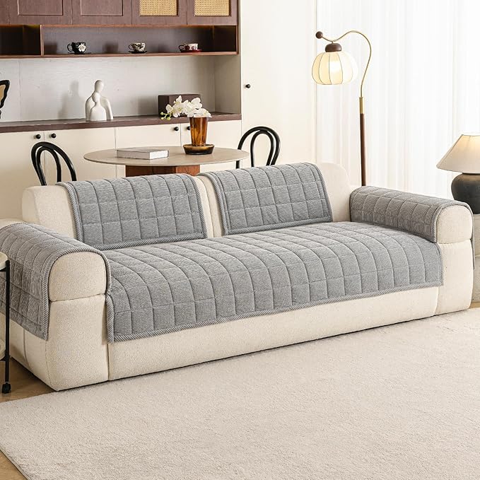 Velvet Couch Covers for Sectional Sofa Washable, Non-Slip L Shaped Sectional Couch Cover, Soft Pet Couch Covers for Sofa, Furniture Slipcovers for 2-3 Cushion Couch(1PC,35"x71",Light Grey)