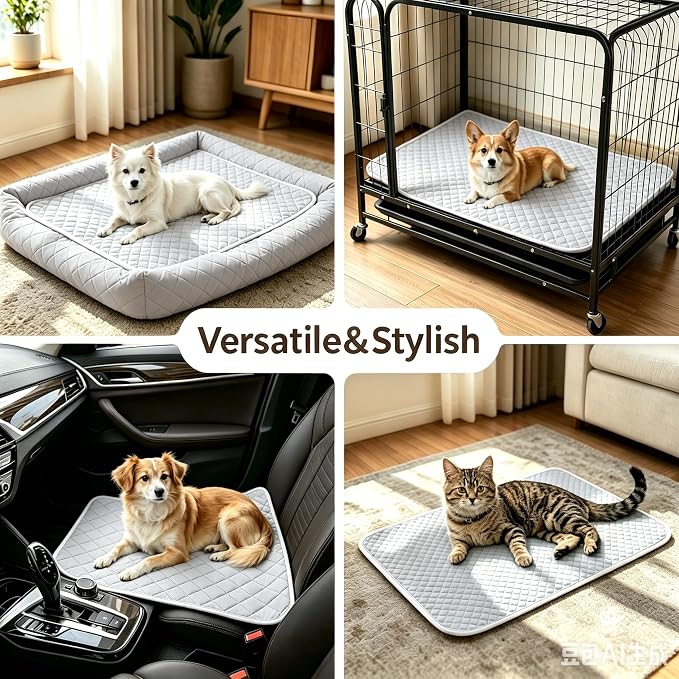 Dog Cooling Mat Q-Max>0.5 Self Cooling Crate Pad for Bed, Floor, Car Travel Indoor Outdoor Summer Use Breathable Portable Washable Pet Cooling Mat with Arc-Chill Fabric Light Gray 24" x 18"
