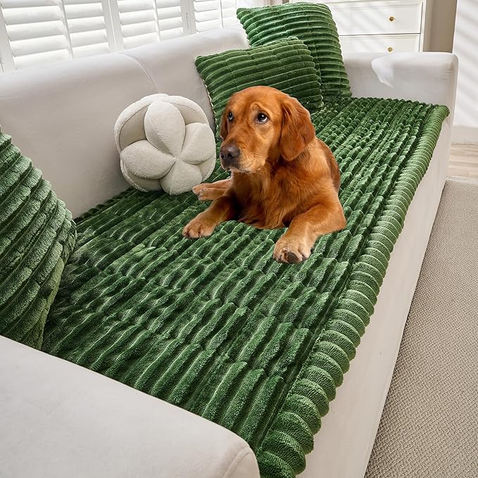 Mivnue Pet Couch Cover, Couch Covers for Dogs, Washable Dog Sofa Covers Couch Protector, Fuzzy Non Slip Couch Slipcover Pet Friendly (Green, 27.6" x 59.1")