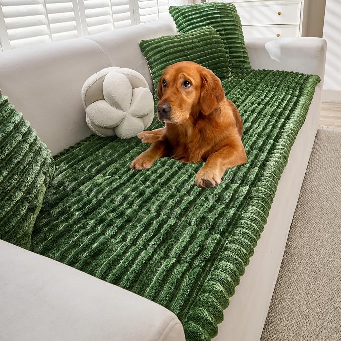 Mivnue Pet Couch Cover, Couch Covers for Dogs, Washable Dog Sofa Covers Couch Protector, Fuzzy Non Slip Couch Slipcover Pet Friendly (Green, 27.6" x 82.7")