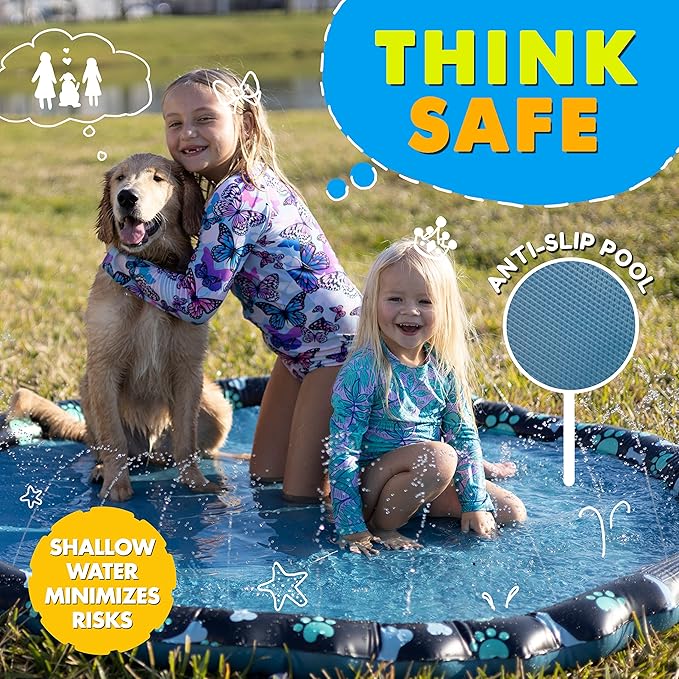 SplashEZ Non Slip Splash Pad for Kids & Dogs, 69’’ Extra Large Splash Pad Sprinkler for Kids, Dog Water Summer Toys - Great Outdoor Toys for Toddlers 1-3 & Children Ages 4-8, Baby Pool for Backyard