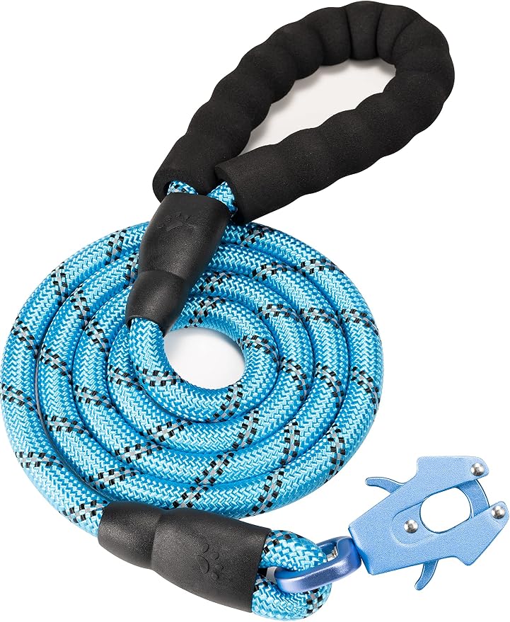 GEIT 2/4/5/6FT Dog Leash, Heavy Duty Rope Leashes, Reflective Nylon Pet Lead with Aluminum Quick Release/Locking Tactical Frog Clip for Small Medium and Large Dogs, Blue, 1/2 inch