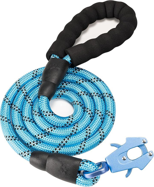 GEIT 2/4/5/6FT Dog Leash, Heavy Duty Rope Leashes, Reflective Nylon Pet Lead with Aluminum Quick Release/Locking Tactical Frog Clip for Small Medium and Large Dogs, Blue, 1/2 inch