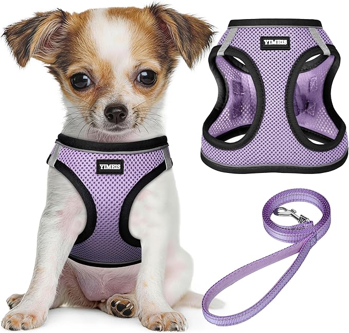 YIMEIS Dog Harness and Leash Set, No Pull Soft Mesh Pet Harness, Reflective Adjustable Puppy Vest for Small Medium Large Dogs, Cats (Taro Purple, Medium (Pack of 1)