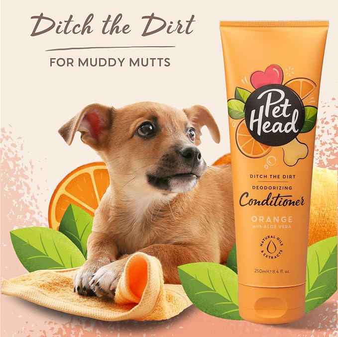 Pet Head Ditch the Dirt Dog Conditioner | Orange Scent | Deodorizing Conditioner for Smelly Dogs | Deep Cleans and Removes Odors | Vegan | Gentle Formula for Puppies | Made in USA | 8.4 fl. oz.