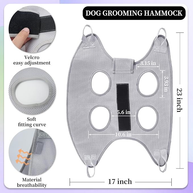 PatiencET Dog Grooming Hammock for Small Dogs Pet Hammock for Nail Trimming Dog Sling for Nail Clipping Dog Hanging Harness (Gray S)