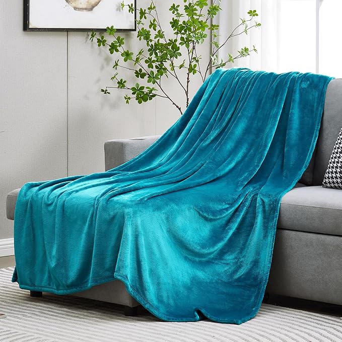 DREAMNINE Large Soft Fuzzy Flannel Fleece Throw Blanket for Couch Sofa 60" x 80", Decorative Solid Lightweight Velvet Bed Blanket, Luxury Cozy Shag Plush Microfiber Blankets for Bedroom,Twin Size,Teal