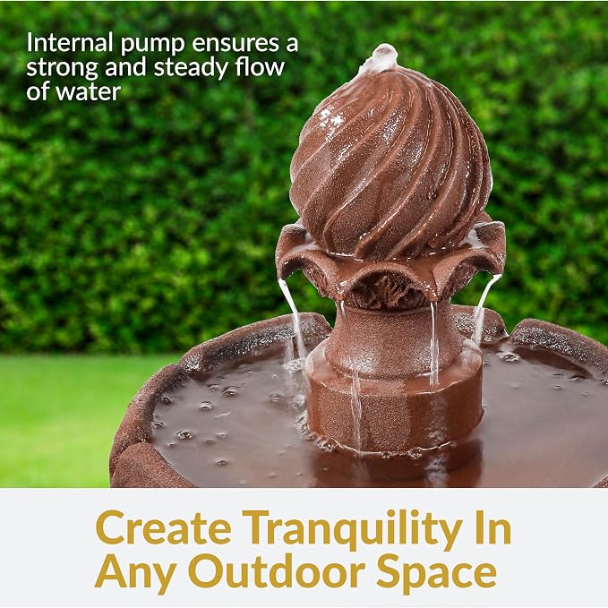 Sunnydaze 35" Solar 2-Tier Outdoor Water Fountain - Garden Water Feature with Battery Backup and Pump - Rust