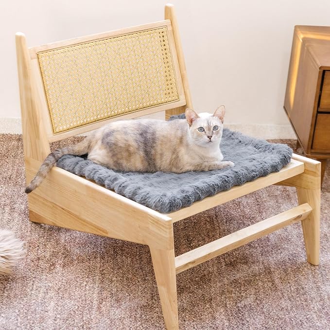 FUNNY FUZZY Chair Cover for Dining Room, Pet Couch Covers, Fluffy Plush Pet Mat Chair Cover, Grey