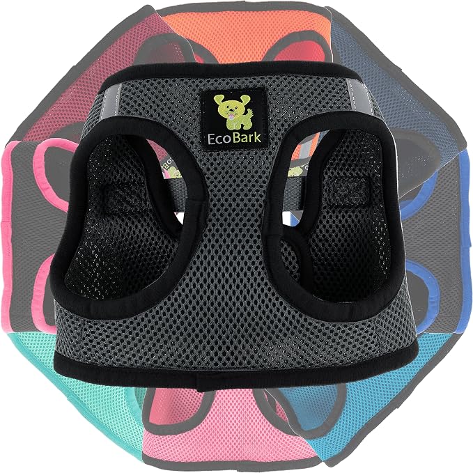 EcoBark Teacup Dog Harness - Luxury Soft Harnesses for Puppy & Tiny Dogs - Reflective Mini Body Halter Vest for Dogs Under 5 lbs (Gray, XXS)