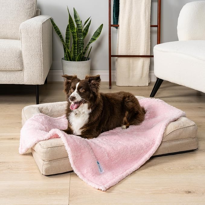 PETAMI Fluffy Fleece CAT and Dog Throw Blanket, Pink, Medium