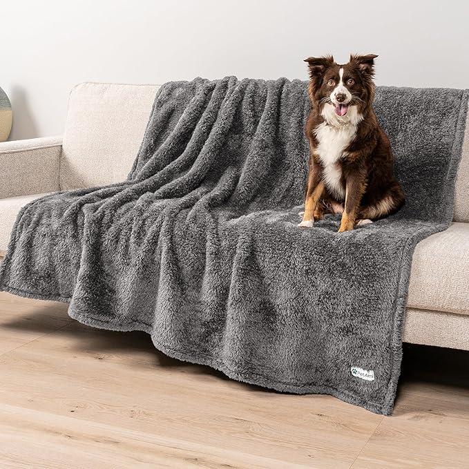 PETAMI Fluffy Fleece CAT and Dog Throw Blanket, Gray, X-Large