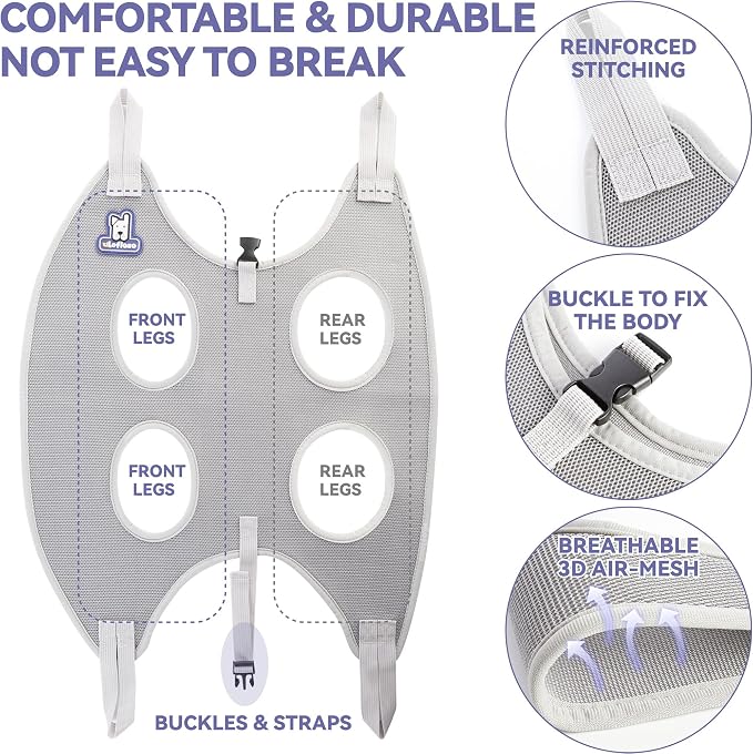 Loflaze Dog Grooming Hammock Harness for Dogs & Cats with Pet Nail Clipper Trimmer - Cat Hanger Sling for Trimming Clipping Nails- Dog Hammock Restraint Bag for Small Medium Large pet （ Purple XL）