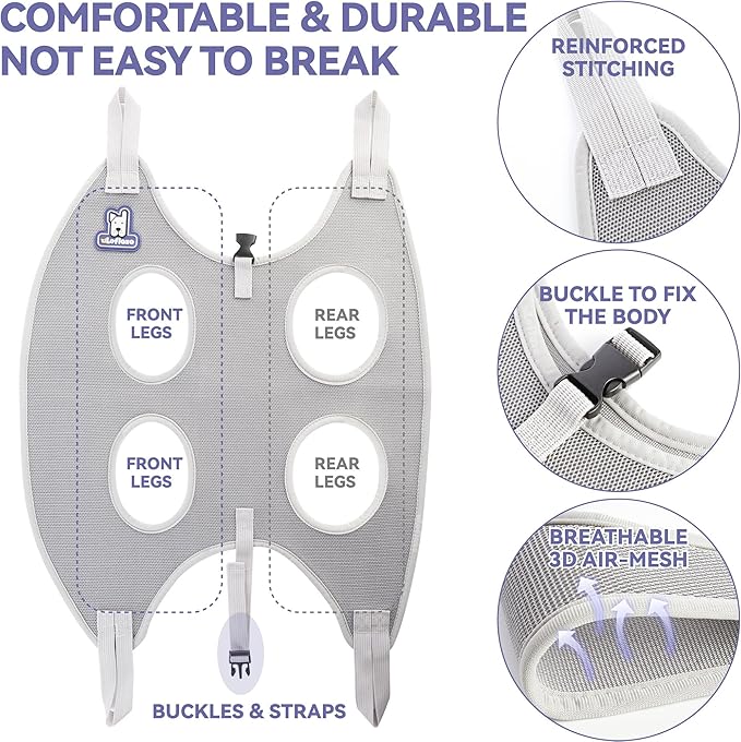 Loflaze Dog Grooming Hammock Harness for Dogs & Cats with Pet Nail Clipper Trimmer - Cat Hanger Sling for Trimming Clipping Nails- Dog Hammock Restraint Bag for Small Medium Large pet （ Purple XS）