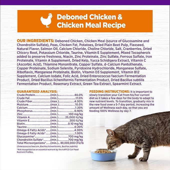 Wellness Complete Health Adult Dry Cat Food, Natural, Grain Free Kibble, Chicken Recipe, 5.5 lb Bag