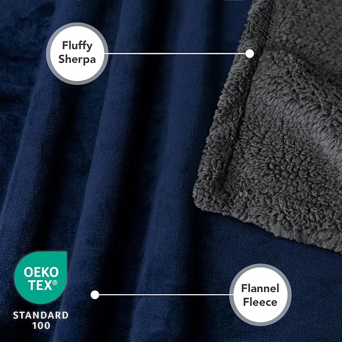 PetAmi Waterproof Dog Blanket for Couch, Queen 90x90, Pee Proof Sherpa Fleece Reversible Pet Throw, Furniture Protector for Bed Sofa, Soft Washable Cover for Large Dogs Cats, Blue Grey