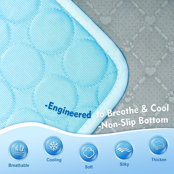 SOMOYA Dog Cooling Mat (Q-Max>0.4) Pet Cooling Pads Blanket Sleeping Kennel Mat,Ice Silk Cool Mat Pad Breathable Dog Bed Mats Beach for Large Dogs Cats (Blue, 39x59 in)