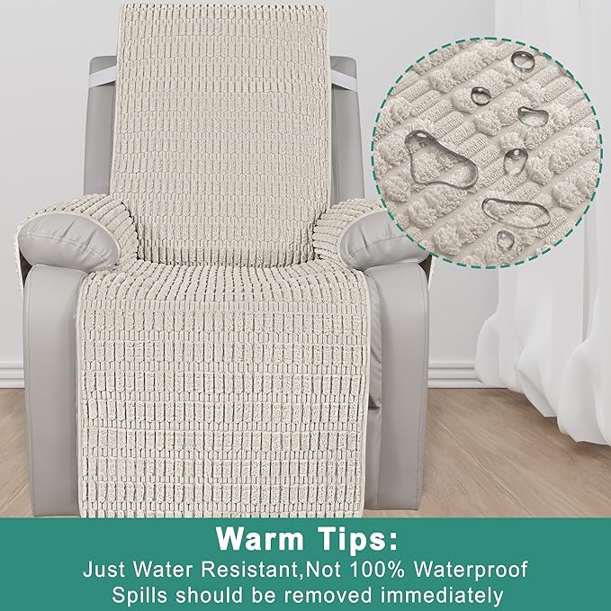 Foxdecor Recliner Chair Covers, Recliner Cover Non-Slip Chair Covers, Washable Recliner Couch Cover Furniture Protector, Cover for Recliner Chair with Elastic Straps. (Cream, 23" W)