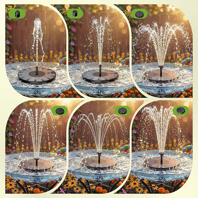AISITIN 2.5W Solar Bird Bath Fountain Pump, Solar Fountain Pump for Bird Bath with 6 Nozzles, 6.7" Solar Powered Water Fountain Pump for Garden, Ponds, Pool, Fish Tank, Aquarium and Outdoor