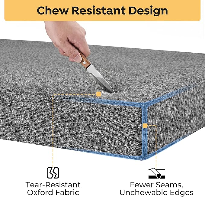 Veehoo Chew Proof Dog Bed for Crate, Indestructible Dog Crate Bed for Aggresive Chewers, Large Tough Chew Resistant Pet Pad with Hidden Zipper, Removable Washable Cover