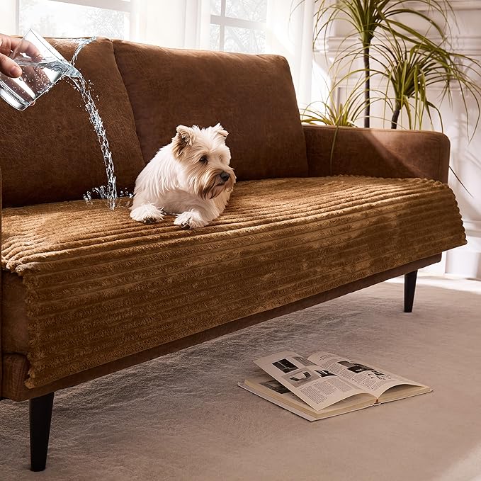 Dual Non-Slip Couch Cover for Dogs Waterproof, Fuzzy Soft Pet Couch Covers for Sofa 3 Cushion, Pet Friendly Soft Dog Bed Covers Sofa Cover Washable (Coconut, 33" x 95" 1 Pack)