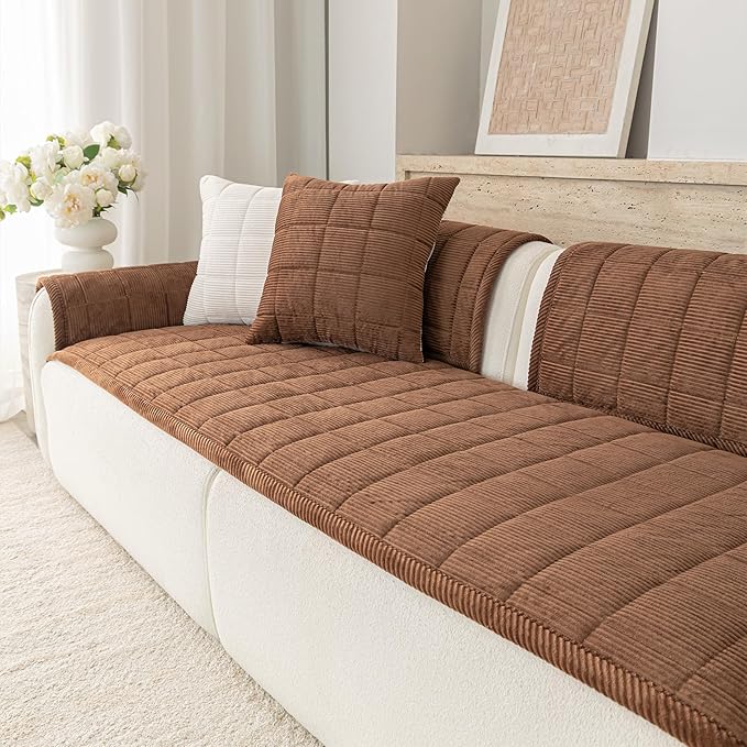 Premium Washable Couch Cover for Dogs, Non Slip Sectional Sofa Protector for L Shape Couch,Dog Couch Cover for Waterproof(1PC/27.6"x94.5",Brown)