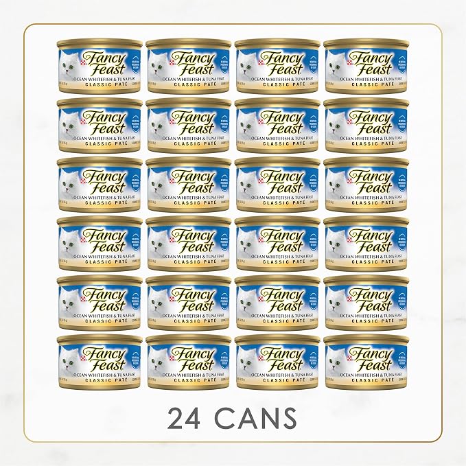 Purina Fancy Feast Classic Pate Ocean Whitefish and Tuna Feast Classic Grain Free Wet Cat Food Pate - (Pack of 24) 3 oz. Cans